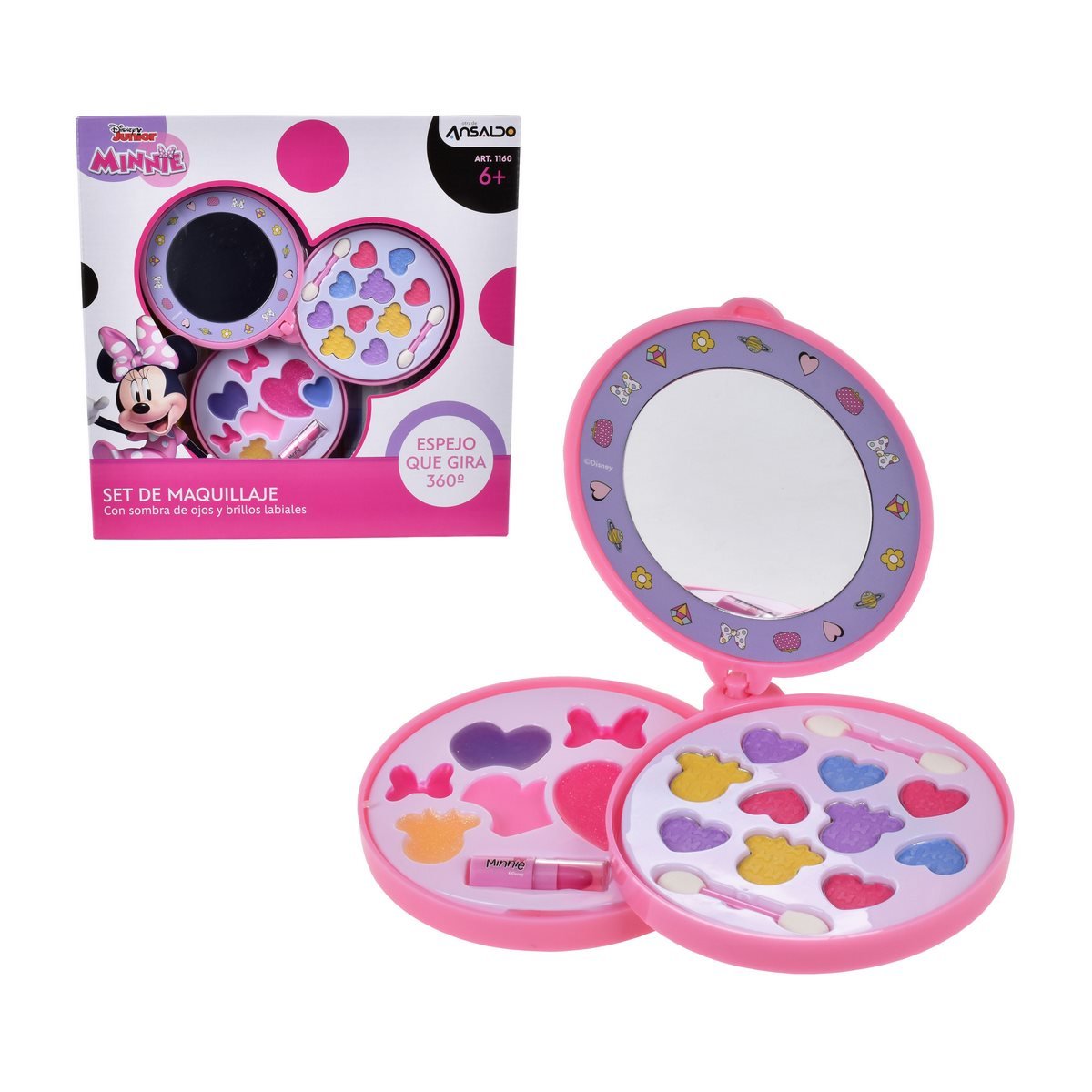 Set Circular Con Tres Pisos De Cosméticos Y Espejo Minnie